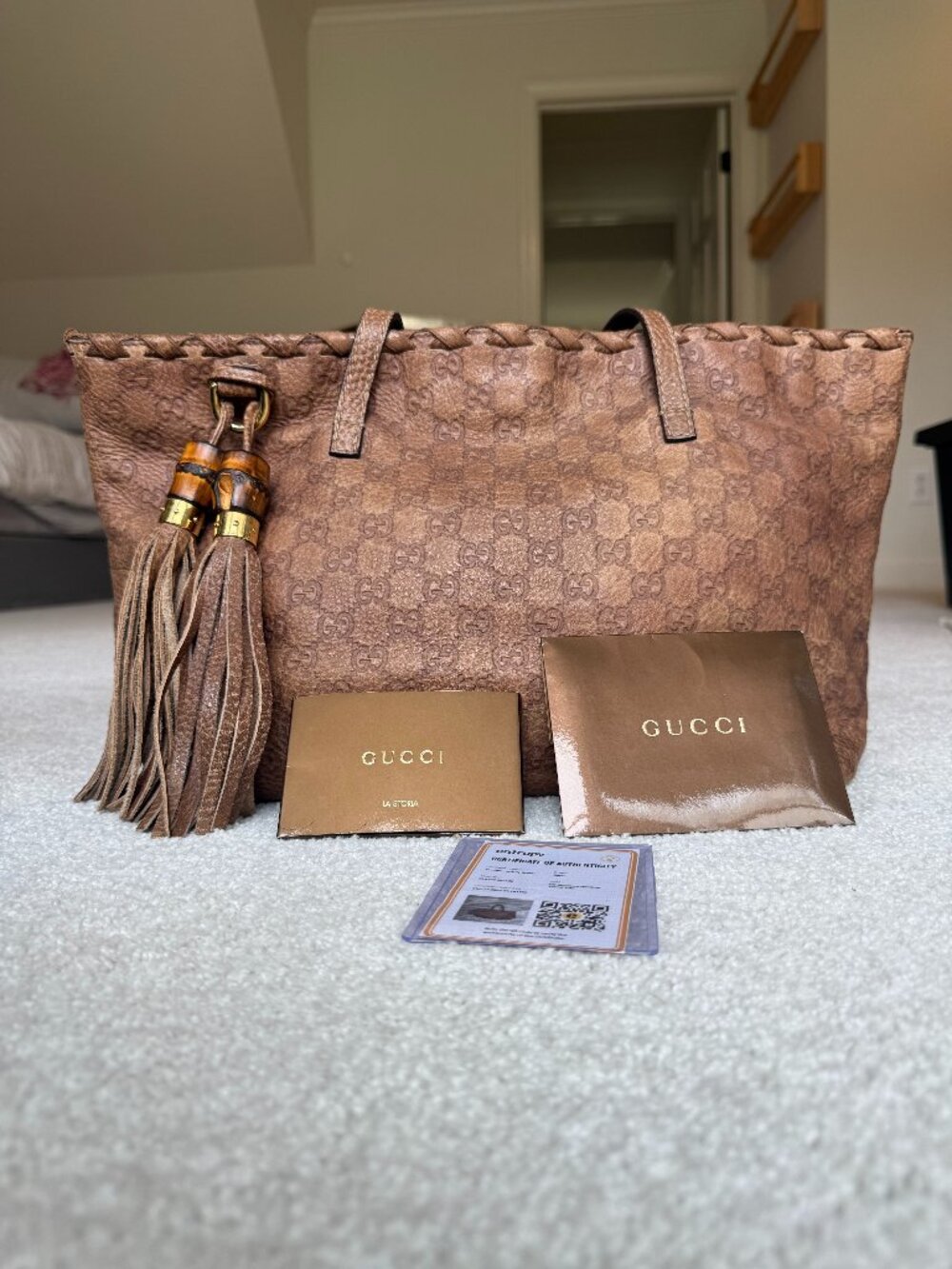 Authentic Gucci Bamboo Tassel Tote with COA & Retail Receipt. value over $2900